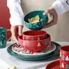 Миски 2022 Рождественская керамическая домашняя суп -суп с рисовой чашами для блюд для таблицы творческий высокий уровень высокого уровня западной стейк -пластины пары кружки