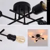 Ceiling Lights Industrial Semi Flush Mount Light 4-Light Rustic Black Chadelier With E27 Base Lighting Fixture Kitchen Dining