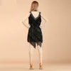 Stage Wear Latin Dance Fringe Dress Women Ballroom Dancewear Sequins V-Neck Tassel Costume