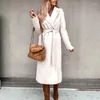 Women's Wool Autumn Winter Casual Women Turn-down Collar Simple Coat Lace-up Belted Long Cardigan Sleeve Solid Outwear