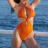 2023 New Knot Design Swimsuit One Piece Lacing Neck Sexy Backless Bikini Set Womens Solid Swimwear Female Summer Bathing Suit