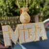 Charmante aangepaste sieraden gele wit goud vergulde cz letters aangepaste naam hanger ketting met 3 mm 24inch touwketen