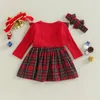 Girl Dresses Christmas Dress For Girls Born Party Long Sleeve Plaid Print Ruffle Headband Infant Baby Clothes