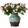 Fleurs Décoratives American Country 6 Petit Rose Bud Rose Simulation Fleur Salon Faux Ornements Blanc Rouge Couleur Plante En Pot Bois