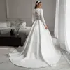 Elegant islamiska en linje klänningar för brudknappen tillbaka satin muslimsk bröllopsklänning 2023 arabiska dubai kyrka vestidos de novia 326 326