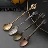 Dinnerware Sets 6pcs Vintage Spoons Fork Cutlery Set Mini Royal Style Metal Gold Carved Teaspoon Coffee Fruit Dessert Kitchen Tool