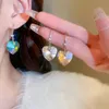 Boucles d'oreilles pendantes en cristal coloré pour femmes, lustre en forme de cœur d'amour, Style coréen, bijoux, nouveauté 2022