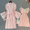 Kadın pijama kadınları saten iki parça uyku seti dantel trim robechemise Nightgown yaz v yaka gece kıyafeti salonu samimi iç çamaşırı