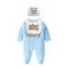 Rompers Summer Fashion Born Baby Clothes Thartsleeved Cotton Coteoon Little Bear Boy Girl Romper and Hat Bibs Set 220525 Drop D Dhryd