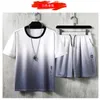 Summer Ice silk running sport suits for man fashionale T shirt short pants with Gradient color272I