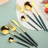 Dinnerware Sets 16 Pieces Black Gold Stainless Steel Cutlery Set Knife Fork Spoon Mirror Coffee Kitchen Table Holiday Party Supplies