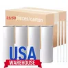 USA Warehouse 20oz Blanks Sublimation Tumbler Stainess Steel Coffee Tea Mugs Förolämpad vattenkopp med plaststrå och lock BB1220
