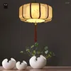 Pendant Lamps Hand Painting Bird Fabric Shade Round Lantern Light Fixture Chinese Style Hanging Ceiling Lamp For Dining Table Room