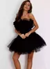 Sexy Off Shoulder Party Mini Dresses for Women Flounce Sleeveless Ruffle Mesh A-Line Strapless Short Evening Dress Ball Gown