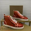 Top Heren Stijlvolle bezaaid schoenen Handgemaakte echte lederen designer Rock Style Unisex Red Soles Shoes Luxury Fashion Dames Diamant ingelegde Casual Shoe 00076