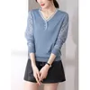 Women's Sweaters Womens Sweater Fashion V-neck Lace Spring Fall Knitted Pullovers Loose Knitting Jumper Femme Tops Pull E510