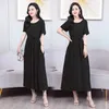 Party Dresses Women's Short Sleeve Round Neck Loose Solid Color Plain Empire Waist Pleated Maxi Casual Long With Pockets