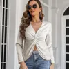 Women's Blouses Fashion Sexy Satin Silk Elegant Blouse For Women Cross V Neck Office Shirts Female Wrapped Woman Tops Long Sleeve Clothing