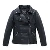 Vestes de marque classiques pour filles et garçons, manteau de moto en cuir noir pour printemps et automne de 2 à 14 ans