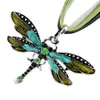 Pendant Necklaces Dragonfly Necklace Vintage Ribbon Cord Purple Red Green Crystal Bead Jewelry For Women Girls Drop Delivery Pendants Dhu9J