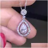 Pendanthalsband Victoria Sparkling Luxury Jewelry 925 Sterling Sier Rose Gold Fill Drop Water White Topaz Pear Cz Diamond Women CH DH9FJ