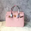 Platinum Ostrich Designer Handbag 2024 Women's Bag Original Pink Pattern Bag Handheld Shoulder Bag 25cm Genuine Leather 4pb5