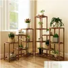 Ensembles de jardin Étagère à fleurs en bois massif Succent Mtilayer Intérieur Balcon Stockage Salon Floortoceiling Interface Flower Pot Rack Dr Dhpno