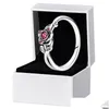 Pierścionki ślubne Piękno Red Rose Flower Ring Authentic Sterling Sier Women Girls Designer Biżuteria do Diamentu Pandora CZ z oryginalnym dhbzt