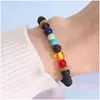 Moda de miçanga de lava negra de miçangas de lava Bracelete de 6 mm de óleo essencial de 6 mm 7 Chakras yaga para homens Mulheres Drop de dhowj