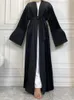 Ethnische Kleidung Winter Samt Muslim Kleid Frauen Abaya Strickjacke Marokko Party Schnürtaschen Abayas Kaftan Islam Türkei Arabisch Lange Robe