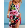 Robes décontractées plantes fleurs 3d imprimé femmes Sexy sans manches vêtements de plage genou longueur femme vêtements Hawaii robe de vacances