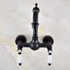 Rubinetti per lavabo da bagno Rubinetto per lavabo Ottone nero Maniglia a doppia leva Doppio foro Montaggio a parete Girevole Cucina fredda e miscelatore Dnf857