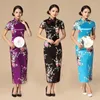 Abbigliamento etnico Donna Raso Cheongsam Cinese tradizionale colletto alla coreana Abito da sera Stampa pavone Sexy Split Qipao Vestidso