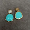 Orecchini a bottone Conchiglia bianca naturale Blu turchese Cz Ciondola gioielli di moda con pietre preziose