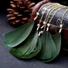 Hengstand Ohrringe Klassische Naturfeder Anhänger Hoop Keine piercing Cuff Ohrclip Boho Green Dangle Mode Schmuck Geschenk