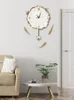Relógios de parede sala de estar chinesa lótus decoração de folhas swing relógio de moda de moda caseira criativa Luz de luxo mudo