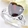 Wedding Jewelry Sets Luckyshine 3 Pcs Set Classic Vintage Red Love Heart Garnet Gems Sier Pendant Ring Earring For Women Drop Deliver Dhkbn