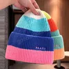 Kış Şapkası Kadınlar için Örgü Kapaklar Renkli Dikiş Unisex Erkek Kadınlar Kalın Sıcak Beanie Cap Hip Hop Kayak Kafa Kemik Şapkaları