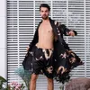 MENINO DE SLUCE MENINO FZSLCYIYI 7XL 6XL 5XL 2PCS Men Bathrobe Short Suit de Kimono Home Silk Macho Sets Soft aconchegante vestido de banho de manga longa e suave