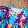 Girl Dresses Children's Two Piece Set Tie Dye Ruffle Casual Dress Girl's Round Neck Skirt Bow Hair Band For Infants Clothes