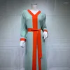 Vêtements ethniques Couleur Blocage Maxi Robe Dubaï Abaya Femmes Mode Robe Lâche Jellaba Musulman Morroco Kaftan Moyen-Orient Eid Robe De Soirée