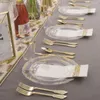 Disposable Flatware Cutlery Golden Plastic Dinner Plate Dessert With Cup Birthday Wedding Party Supplies 10 PPeople Set