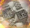 Couple quartz mode hommes femmes montres date automatique carré deux broches cadran romain montre fine ceinture en acier inoxydable série réservoir tendance affaires montre-bracelet montres homme