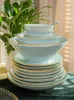 Bowls Bowl And Dish Set Household Chinese Jingdezhen Celadon Underglaze Tableware Plate High-End Club Table Decoration Gift