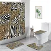 Shower Curtains Coffee Color Leopard Print Waterproof Geometric Design Bathroom 4Pcs Bath Mat Toilet Cover Carpet Curtain Decor