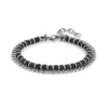 Lien Bracelets Runda Mode Noir Pierre Naturelle Perle Bracelet Pour Hommes En Acier Inoxydable Femmes Bijoux