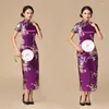 Vêtements ethniques Femmes Satin Cheongsam Chinois Traditionnel Col Mandarin Robe De Soirée Imprimé Paon Sexy Split Qipao Vestidso