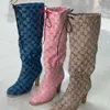 Demi-bottes pour femmes chaussures originales de créateur à talons hauts en cuir véritable Beige rose imprimé botte en toile fermeture éclair lacets chaussure décontractée US 11.3 NO335