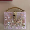 Factory whole women bag high quality acrylic hard box studded handbag sweet little fresh Pearl flower chain bags ladies carved219z