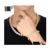 Kedjor hiphop 10mm bling kubik zirkonia isade ut armband halsband geometriska fyrkantiga cz sten tenniskedja för män kvinnor smycken1 dr dhqpf